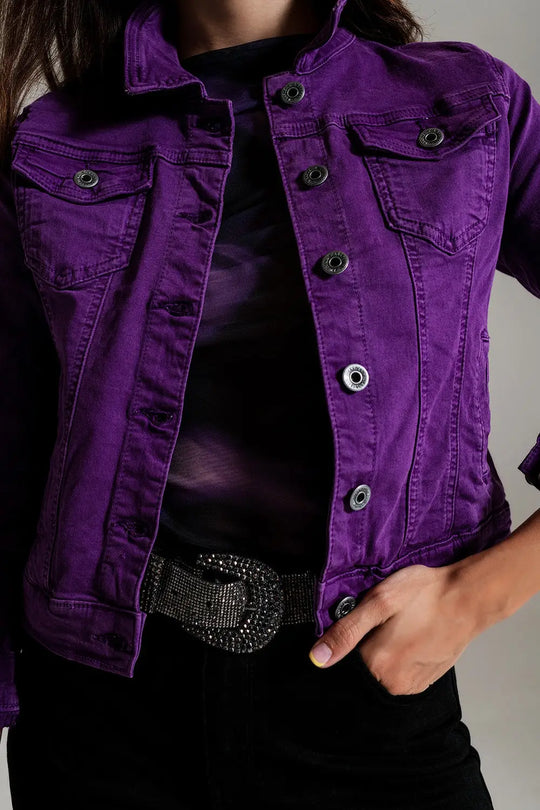 Veste camionneur ajustée en jean violet - Vestes