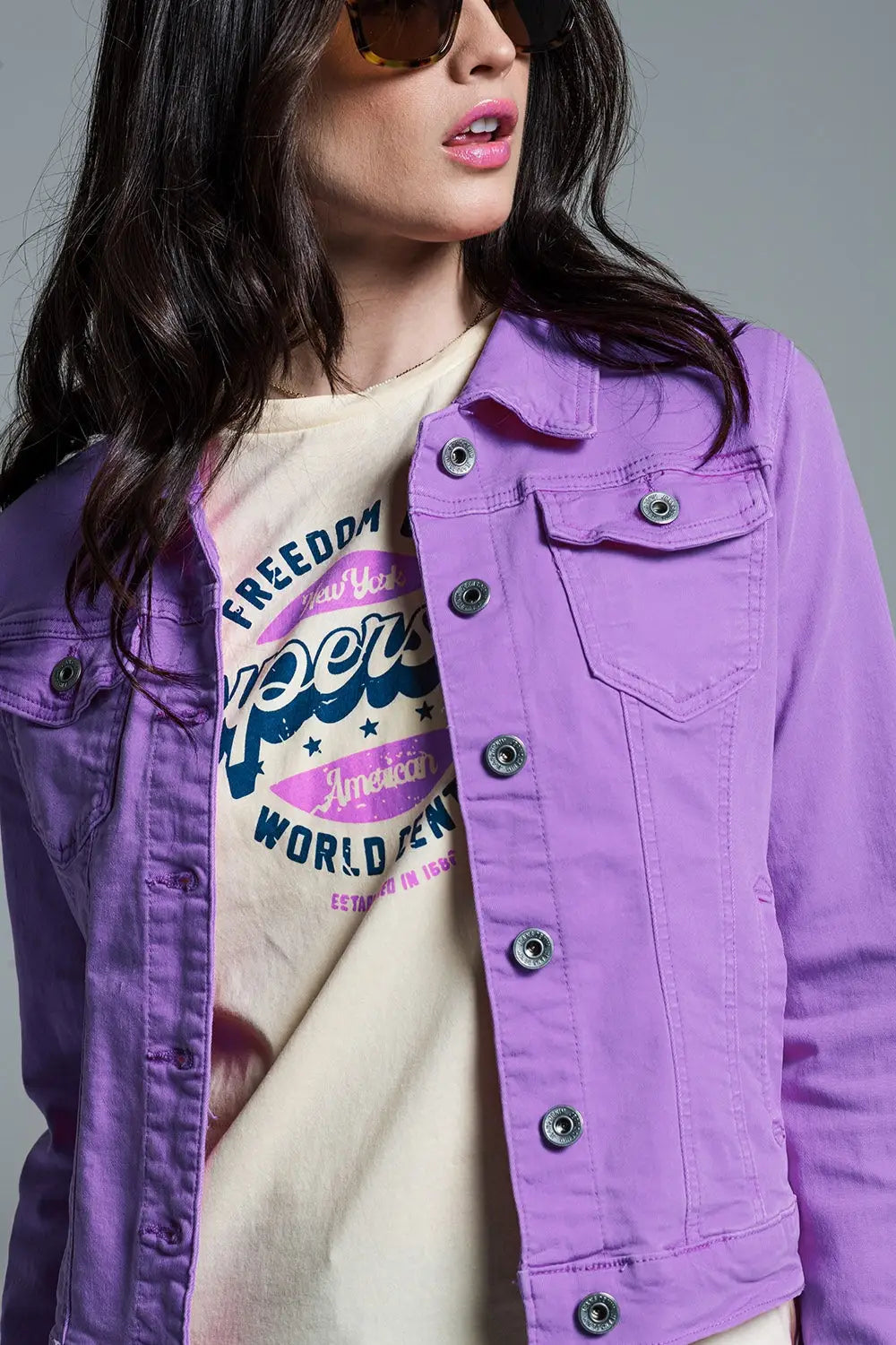 Veste camionneur en denim slim en lilas - Vestes