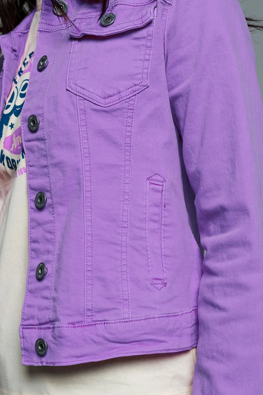 Veste camionneur en denim slim en lilas - Vestes