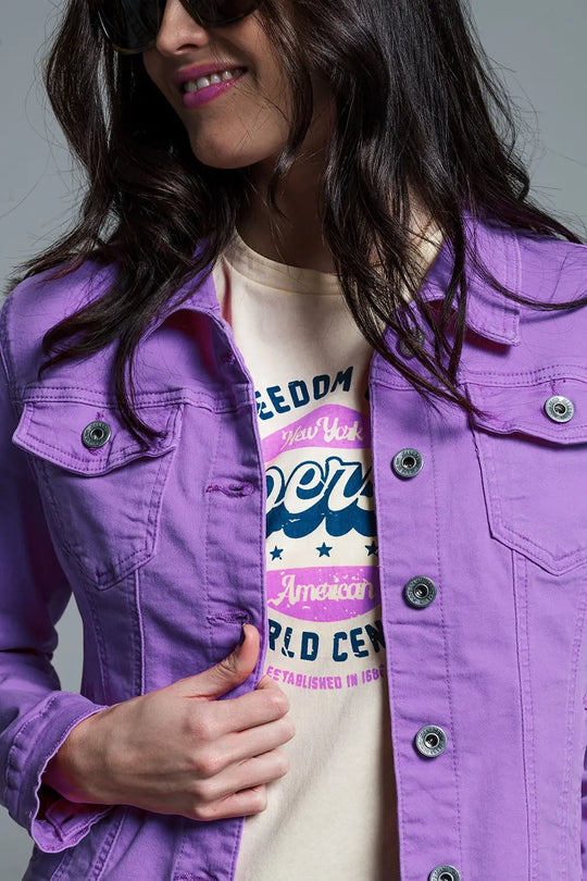 Veste camionneur en denim slim en lilas - Vestes