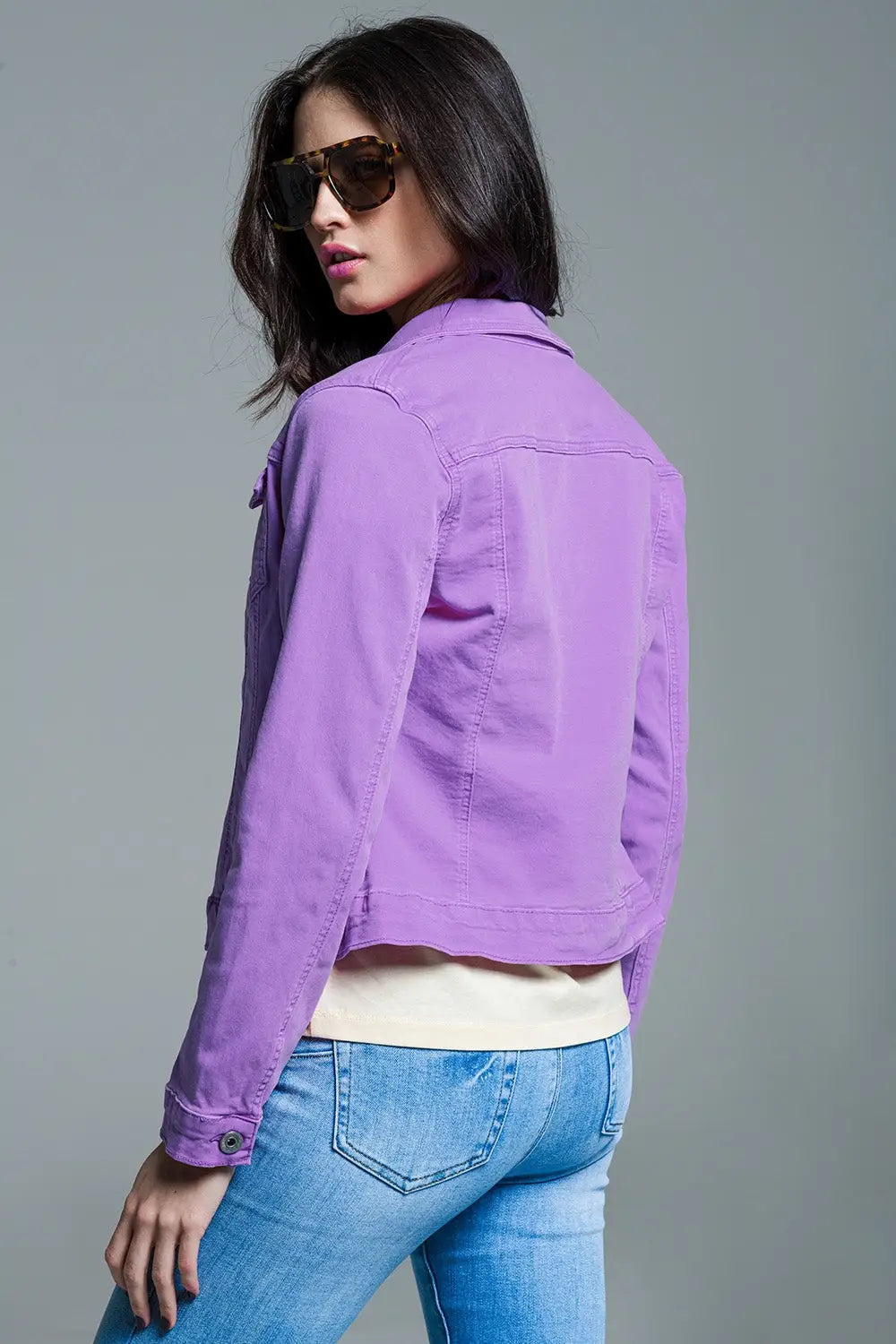 Veste camionneur en denim slim en lilas - Vestes