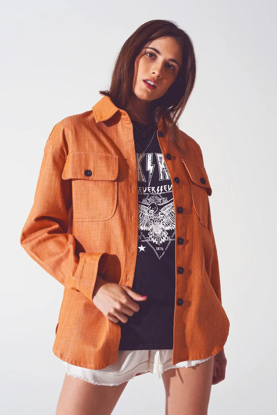 Veste chemise aux manches longues Orange - Vestes