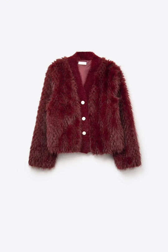 Veste courte en fourrure fine bordeaux - Vestes
