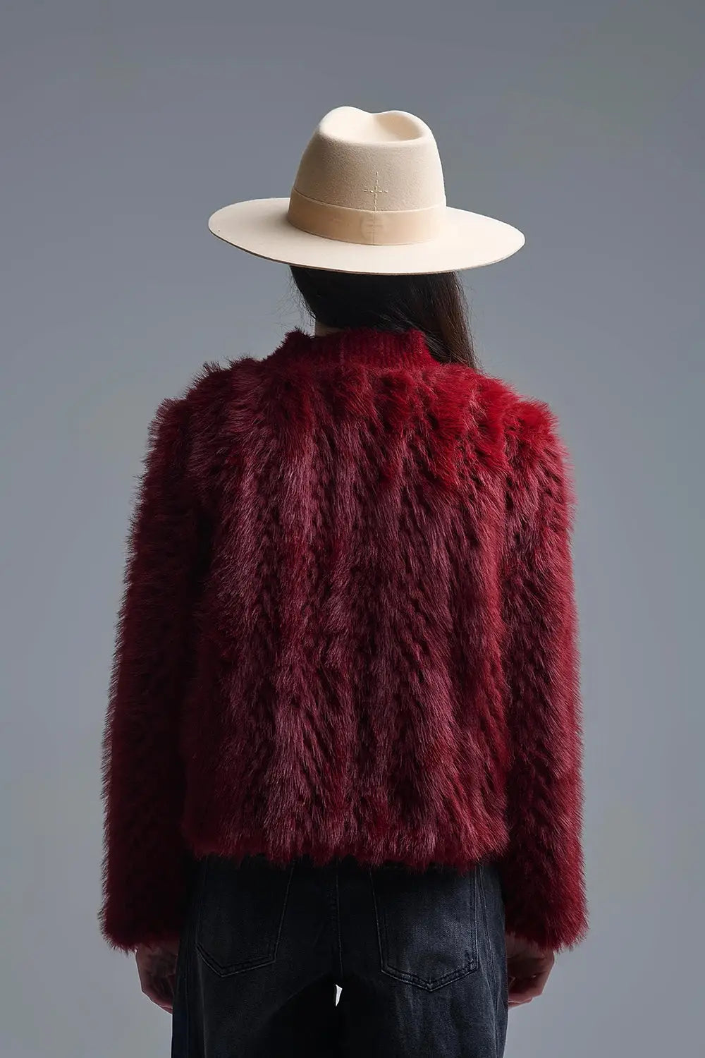 Veste courte en fourrure fine bordeaux - Vestes