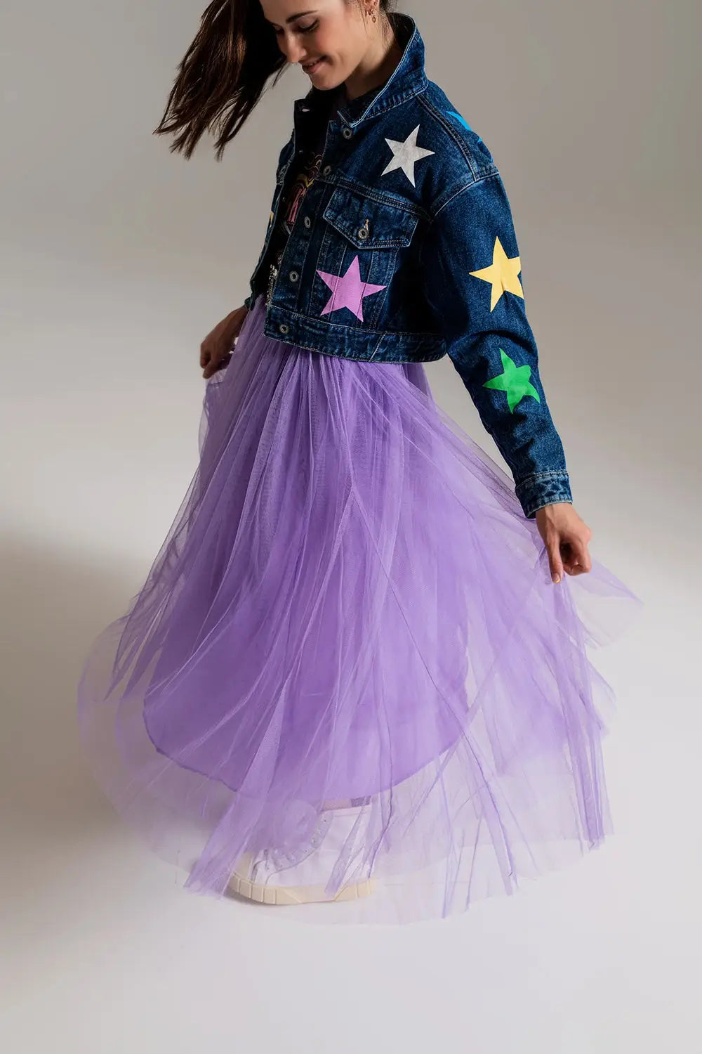 Veste en denim avec imprimé d’étoiles multicolores - Vestes