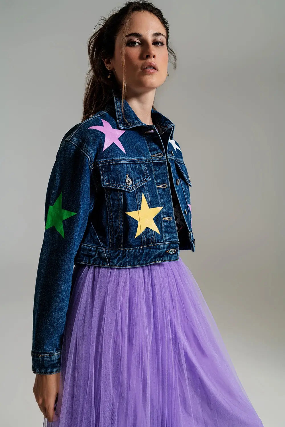 Veste en denim avec imprimé d’étoiles multicolores - Vestes