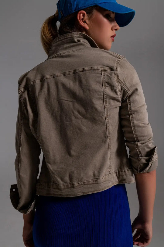 Veste en denim basique avec poches en Beige - Vestes