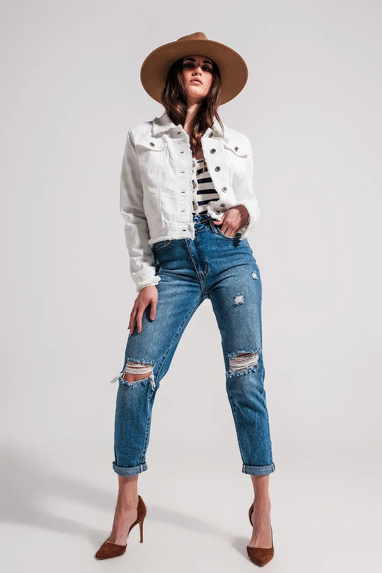 Veste en jean à bords bruts Blanc - Vestes