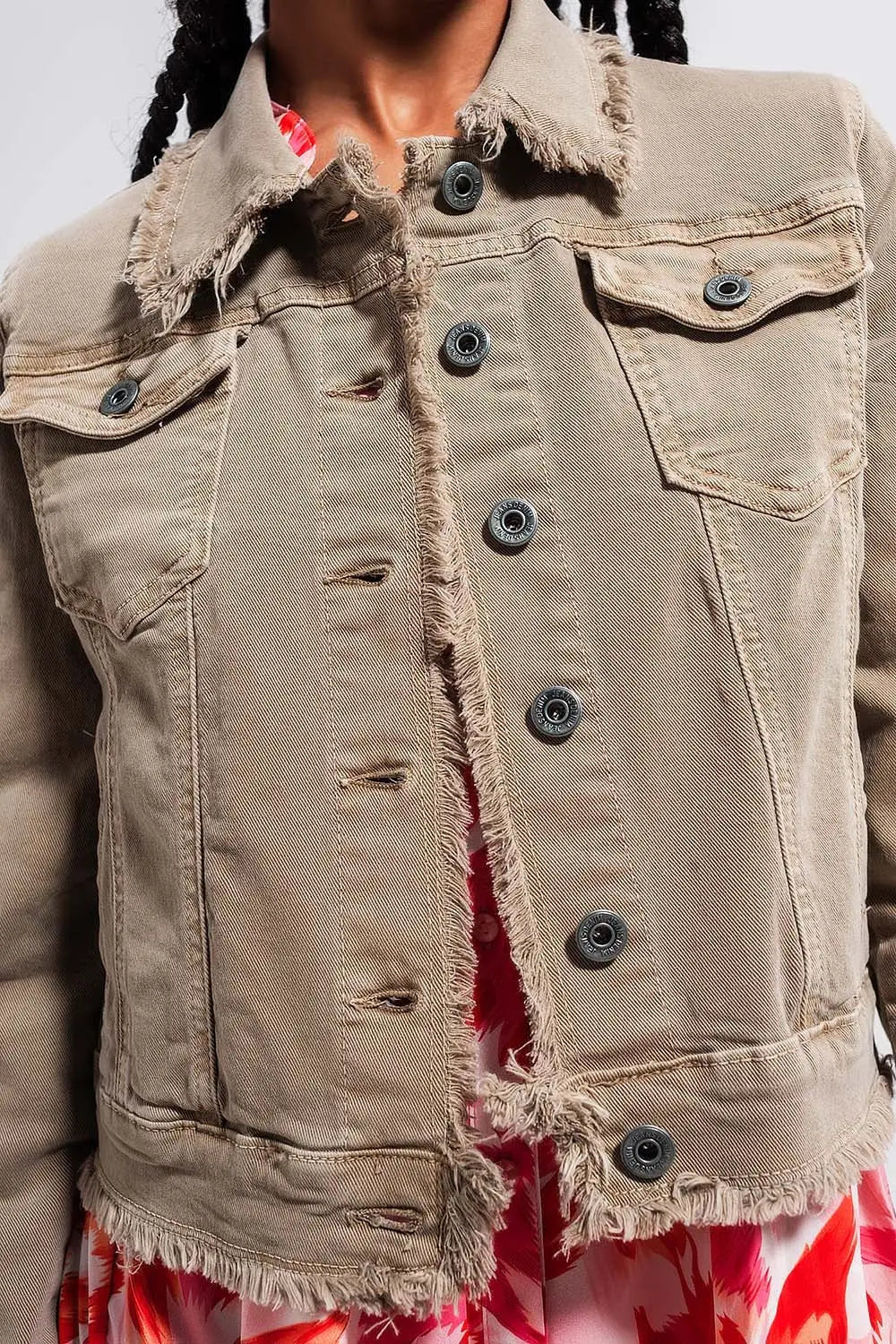 Veste en jean à bords bruts gris - Vestes