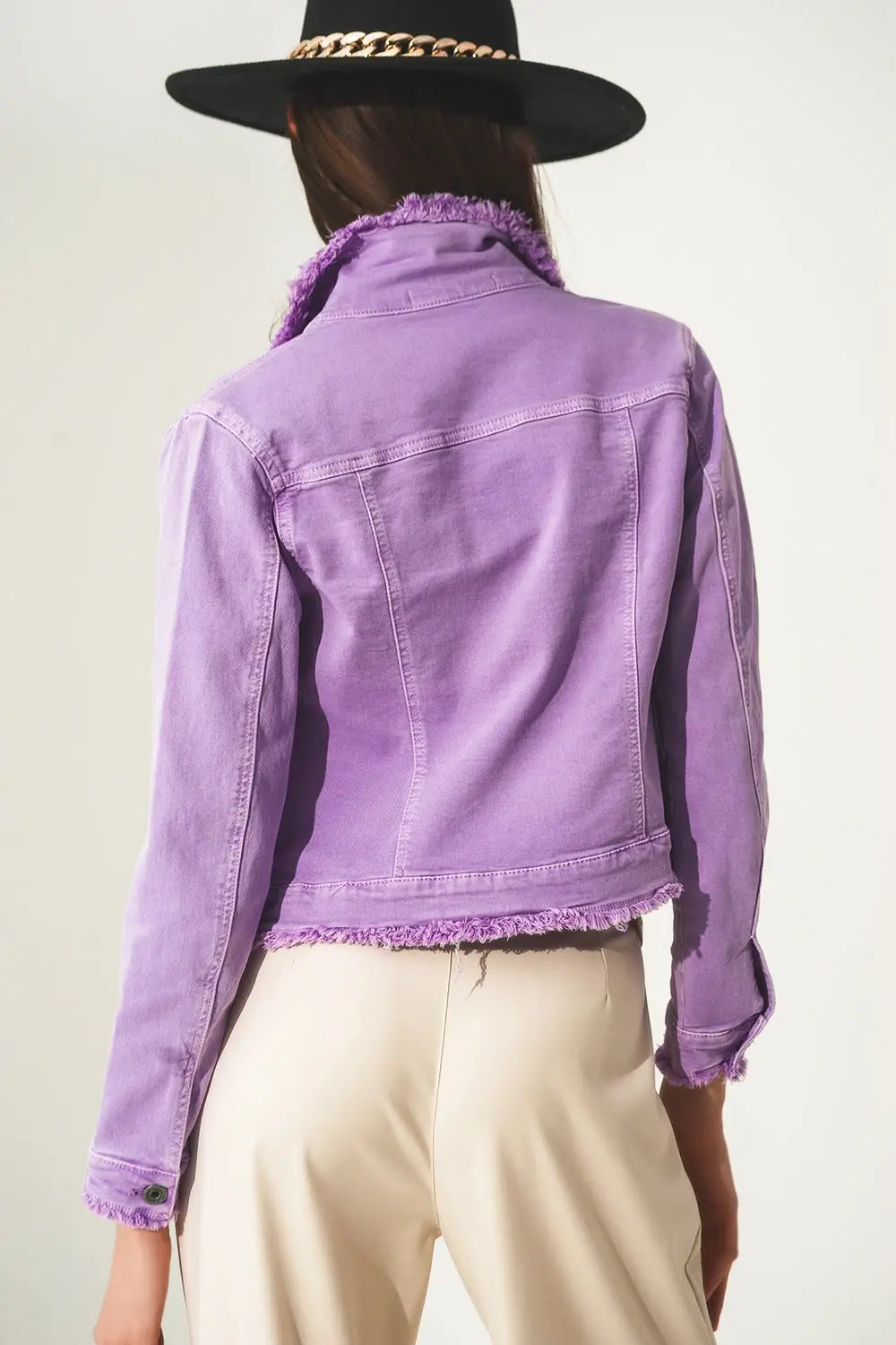 Veste en jean à bords bruts lilas - Vestes