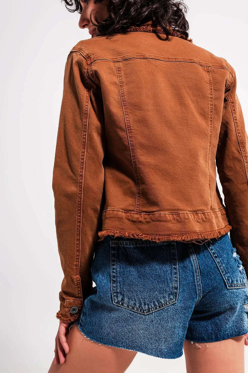 Veste en jean à bords bruts marron - Vestes