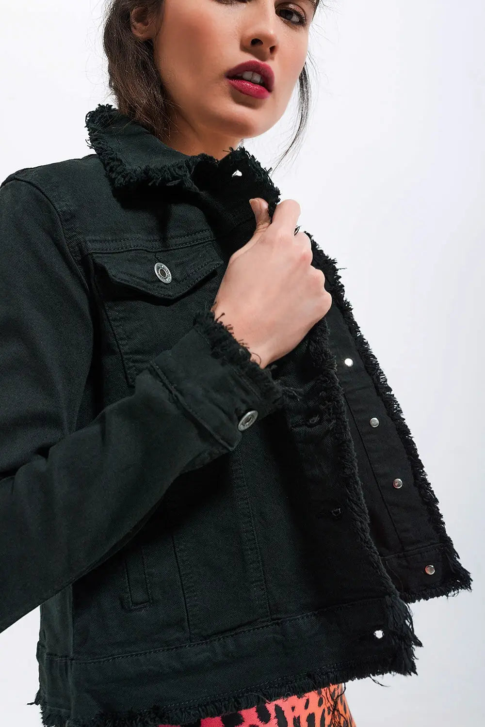 Veste en jean à bords bruts noir - Vestes