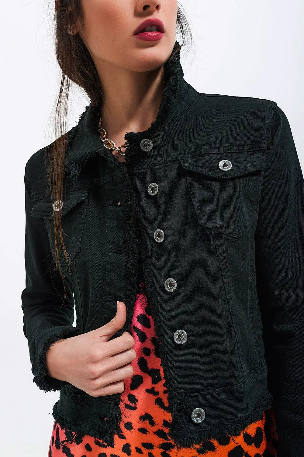 Veste en jean à bords bruts noir - Vestes