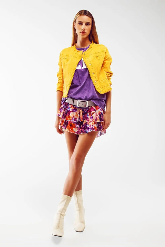 Veste en jean à bouts effilochés jaune - Vestes