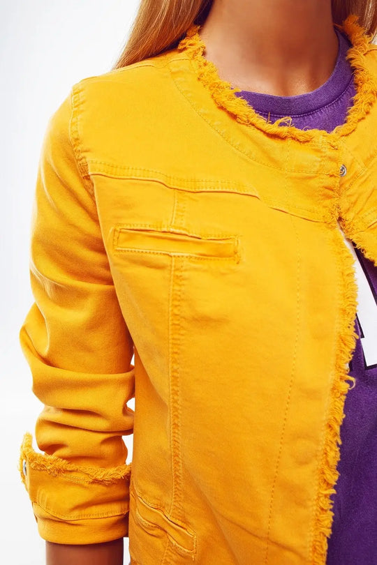 Veste en jean à bouts effilochés jaune - Vestes