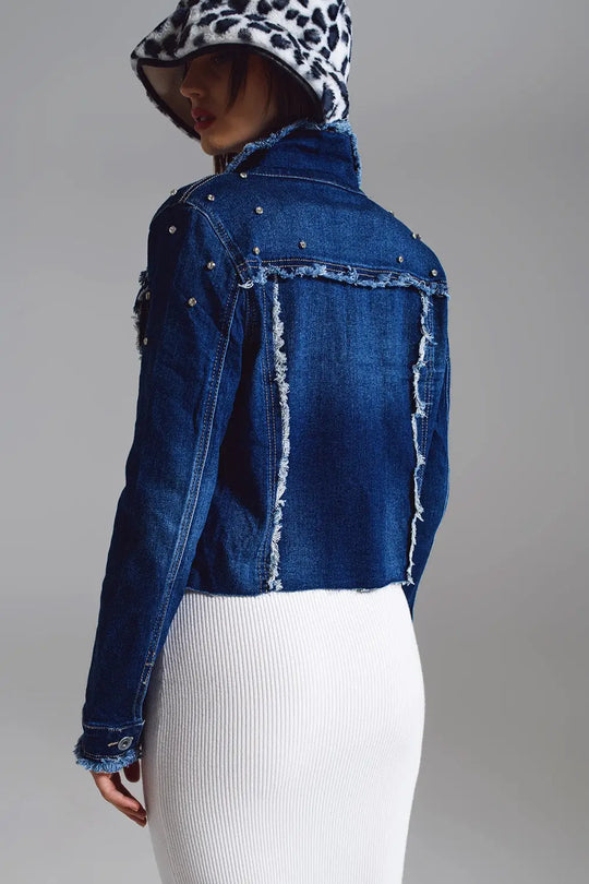 Veste en denim avec des détails effilochés et brodés en Midwash - Vestes