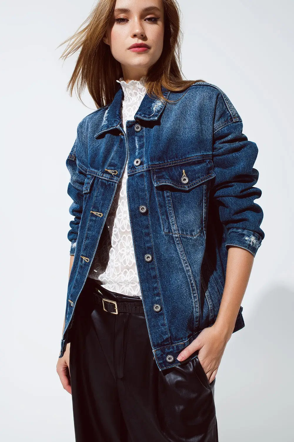 Veste en jean boyfriend décontractée au lavage foncé - Vestes