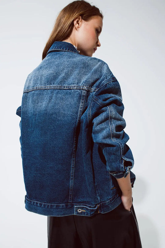 Veste en jean boyfriend décontractée au lavage foncé - Vestes