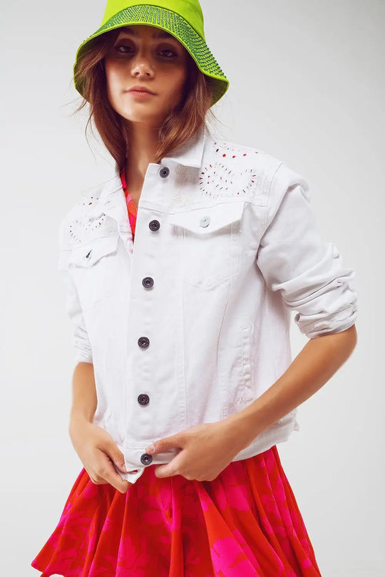 Veste en jean brodée en blanc - Vestes
