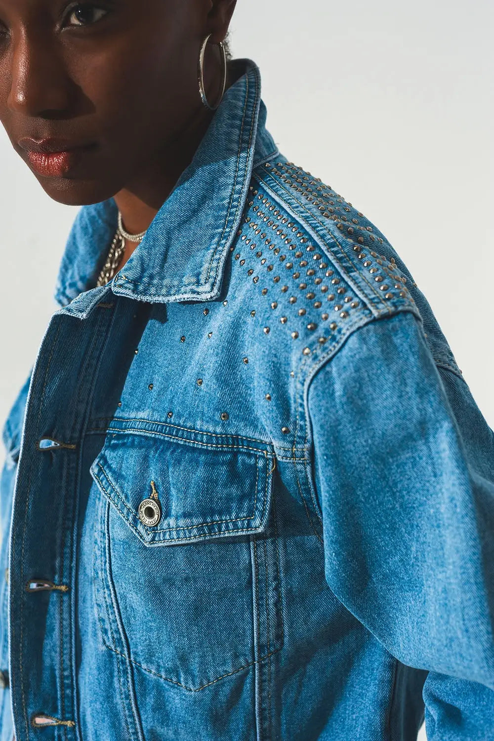 Veste en jean cloutée bleue - Vestes
