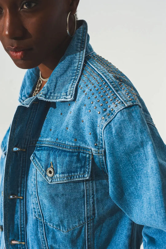 Veste en jean cloutée bleue - Vestes