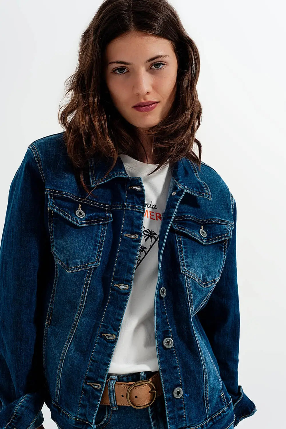 Veste en jean coupe courte - Bleu foncé délavé - Vestes