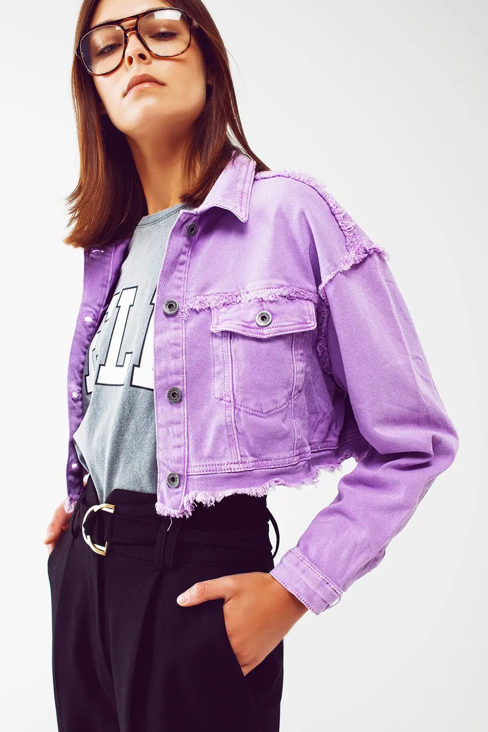 Veste en jean courte style trucker pourpre - Vestes