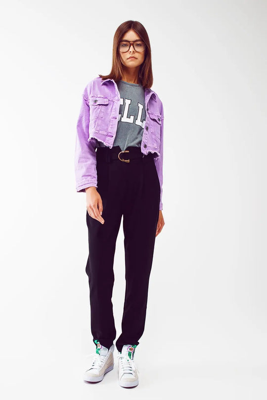 Veste en jean courte style trucker pourpre - Vestes