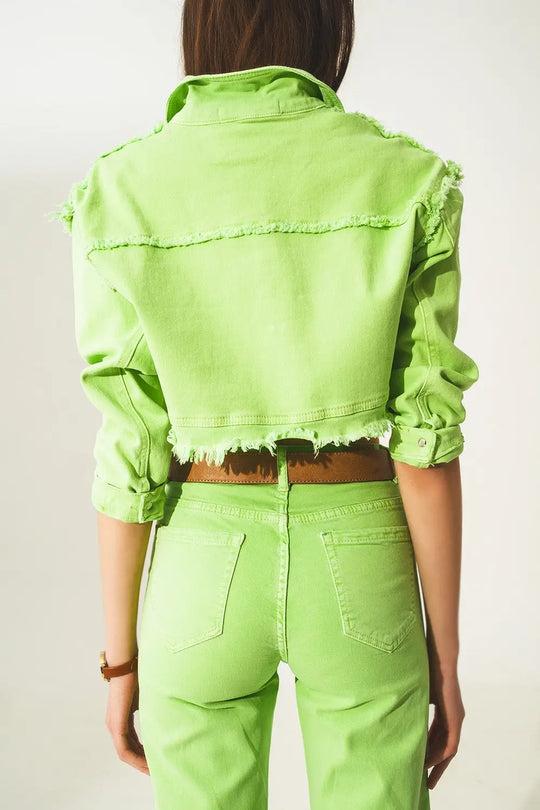 Veste en jean courte style trucker vert acide - Vestes