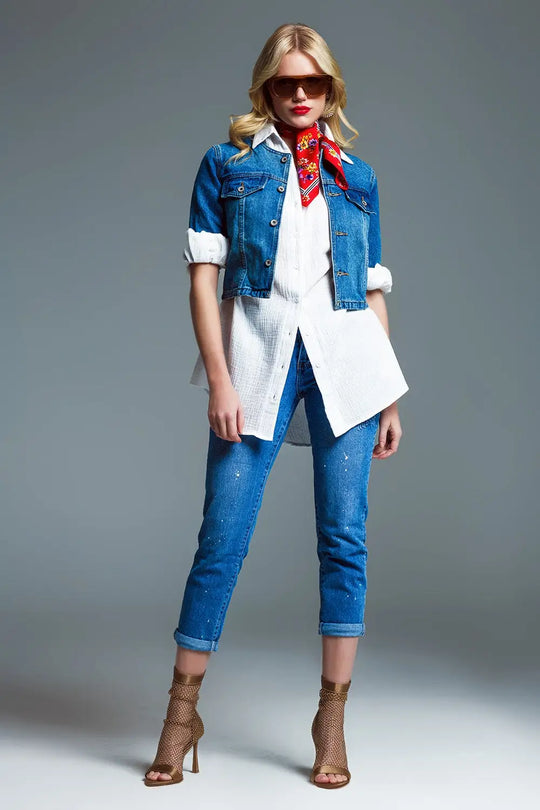 Veste en jean cropped CH Style en Mid Wash - Vestes