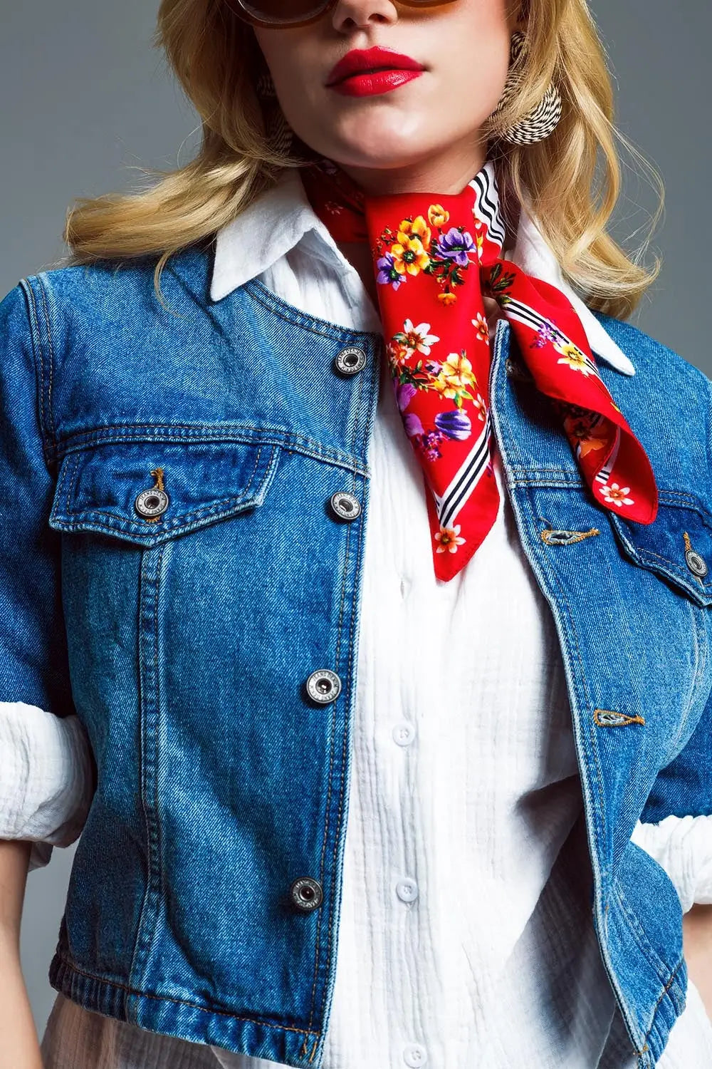 Veste en jean cropped CH Style en Mid Wash - Vestes