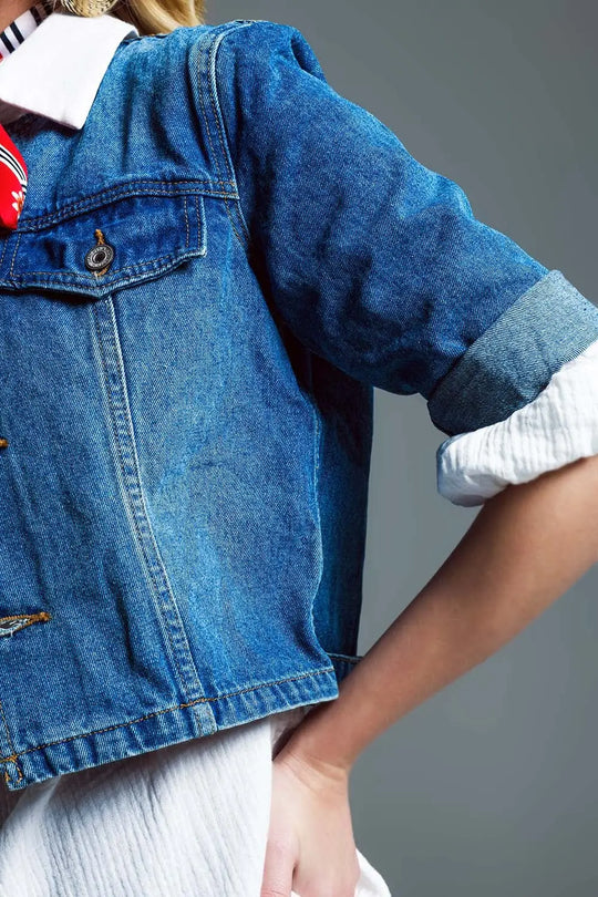 Veste en jean cropped CH Style en Mid Wash - Vestes