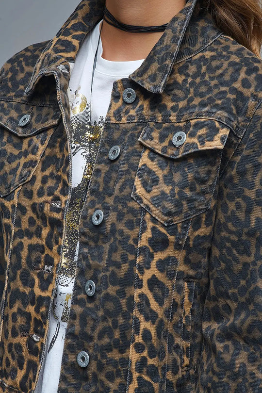 Veste en jean imprimé léopard en tissu denim - Vestes