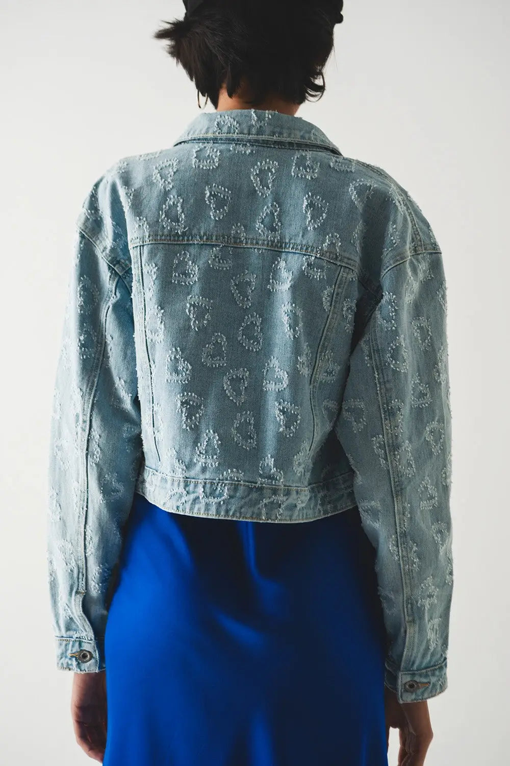 Veste en jean oversize à ornements bleu délavé clair - Vestes