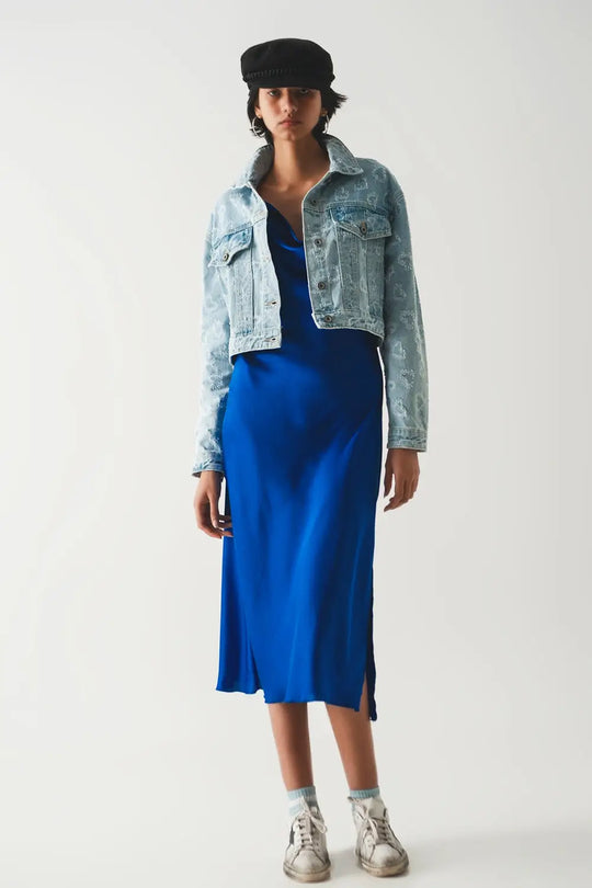 Veste en jean oversize à ornements bleu délavé clair - Vestes