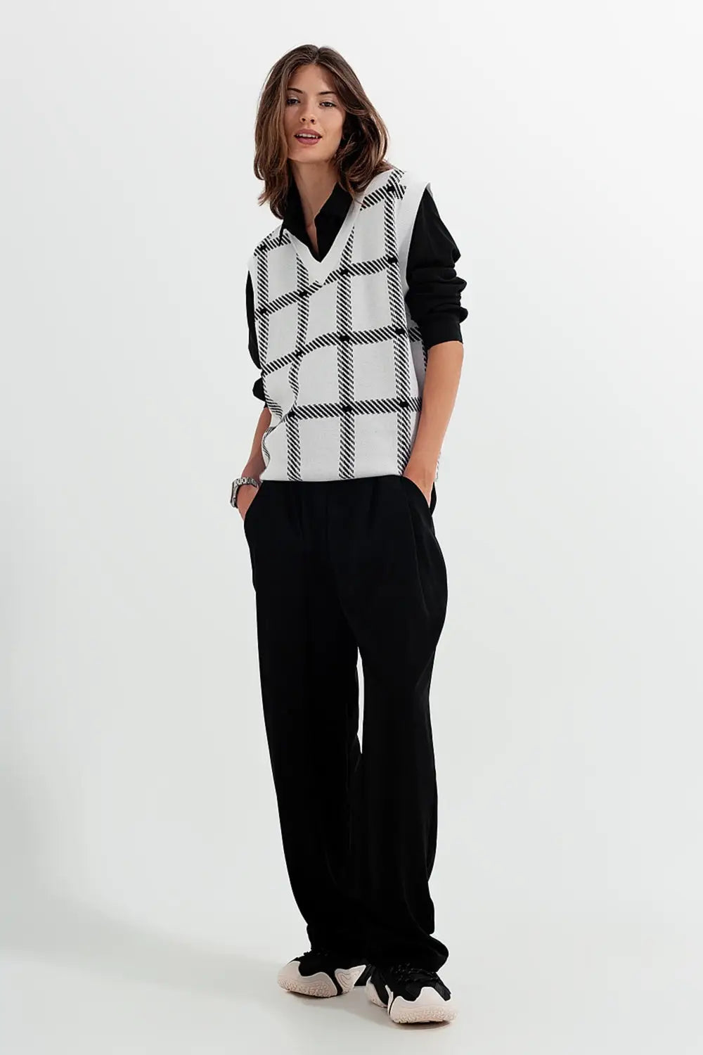 Veste en tricot avec de grandes hachures croisées - Pulls