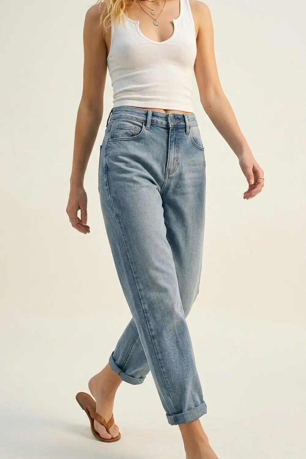 Vintage Wash Mom-fit Stretch Jeans - Jeans
