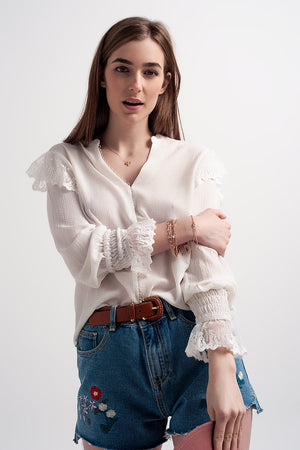 Q2 Volume sleeve blouse with cuff sleeve in oyster