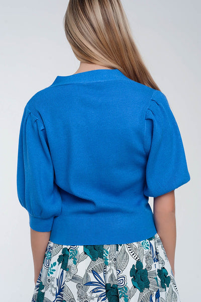 Volume sleeve cardigan in blue