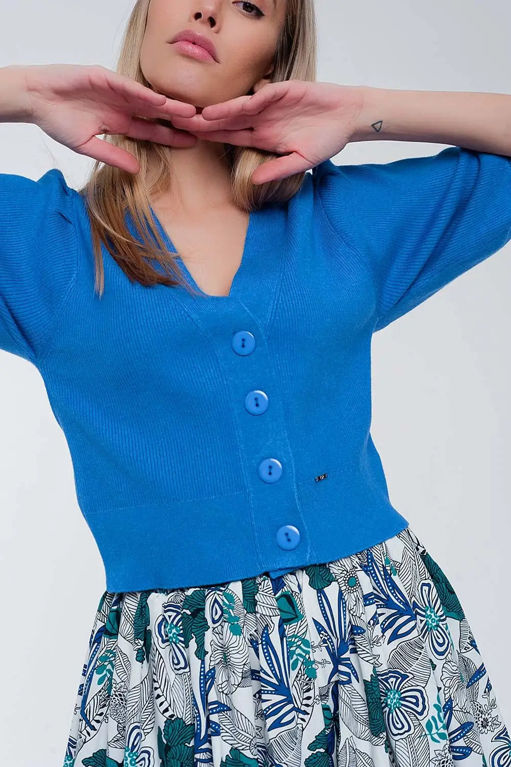 Volume sleeve cardigan in blue - Sweaters