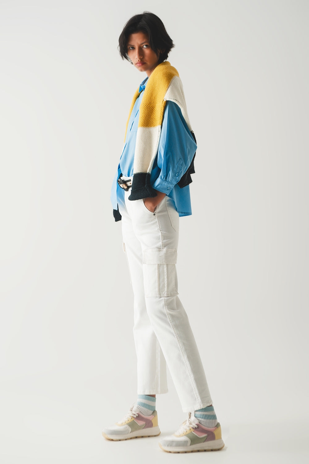 volume sleeve poplin shirt in blue
