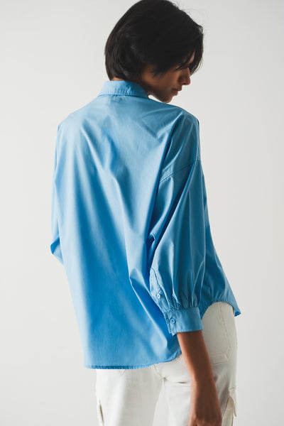 volume sleeve poplin shirt in blue