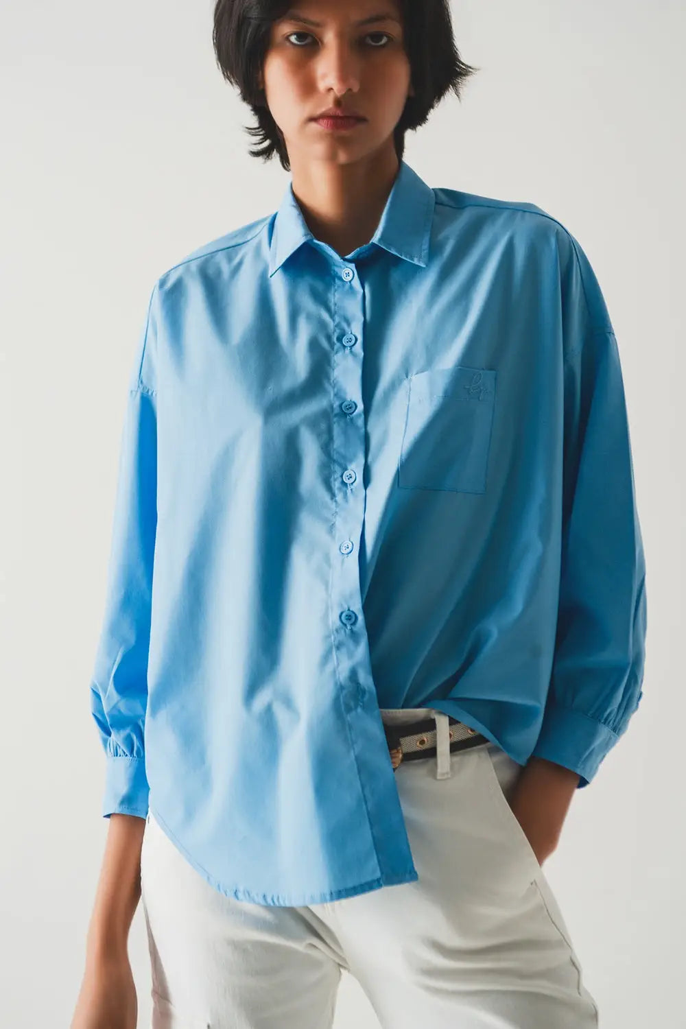 volume sleeve poplin shirt in blue - Shirts