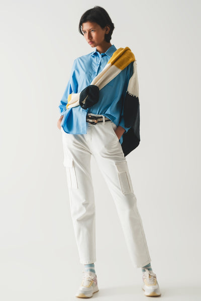 volume sleeve poplin shirt in blue