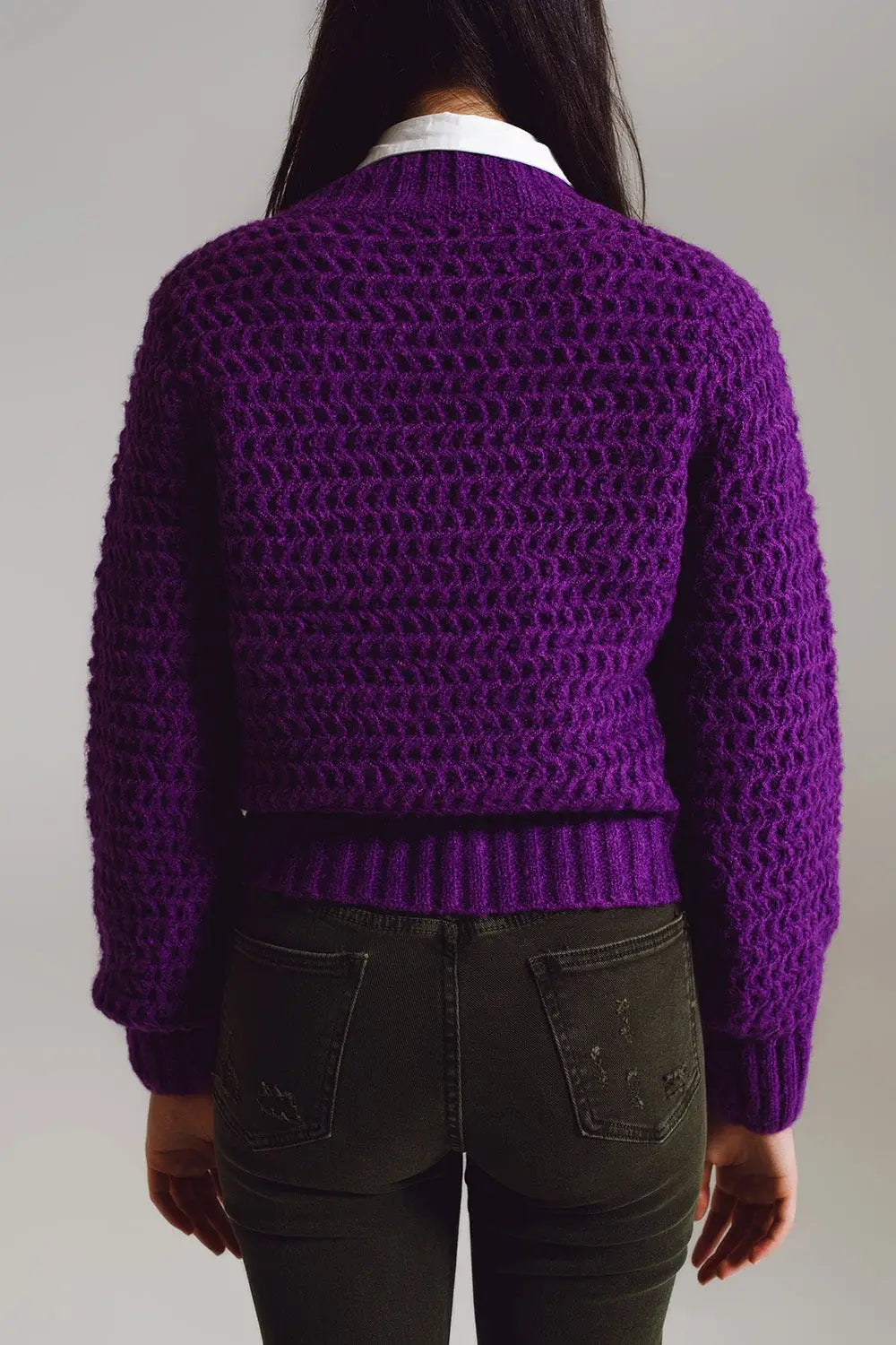 Waffle Knit Relaxed Sweater With High Neck in Purple - One Size / Purple - Sweaters