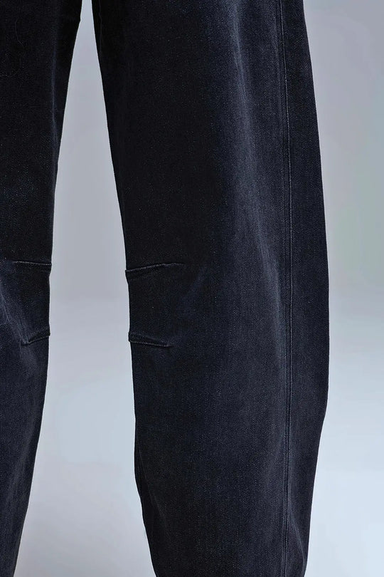 Washed Black Denim Barrel Jeans - Jeans