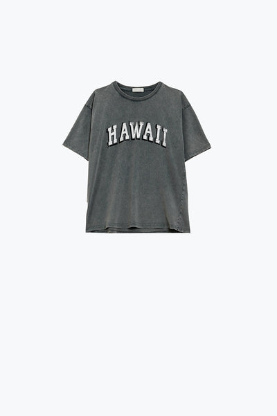 Washed Effect Hawaii T-Shirt In Grey