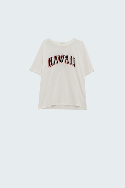 Washed Effect Hawaii T-Shirt In white