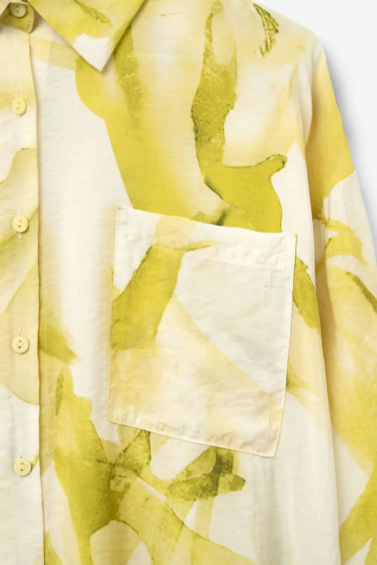 Watercolor Print Button-Down Blouse in Yellow - Shirts