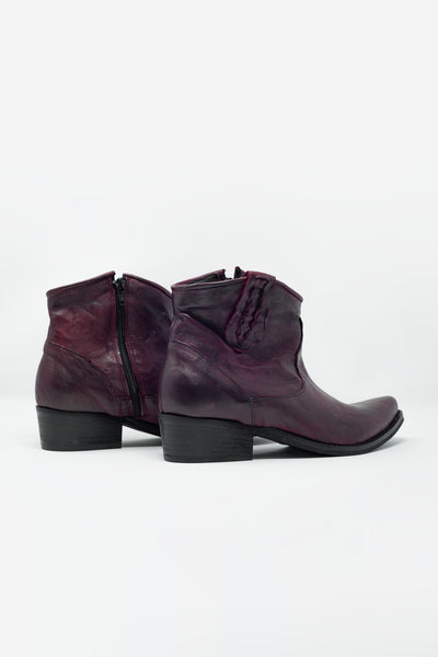 Western sock boots in maroon with detail on the side